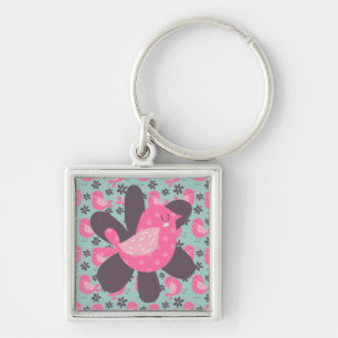 Polka Dot Birds and Flowers Key Ring