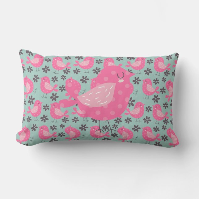 Polka Dot Birds and Flowers Lumbar Cushion (Front)