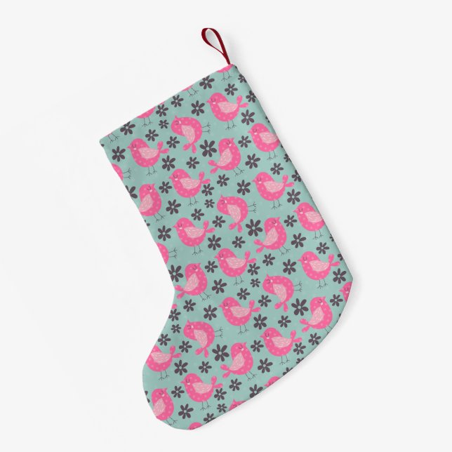 Polka Dot Birds and Flowers Small Christmas Stocking (Back (Hanging))