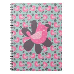 Polka Dot Birds and Flowers Spiral Notebook