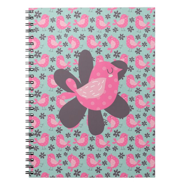Polka Dot Birds and Flowers Spiral Notebook (Front)