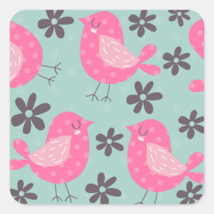 Polka Dot Birds and Flowers Square Sticker