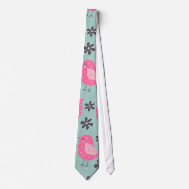 Polka Dot Birds and Flowers Tie (Front)