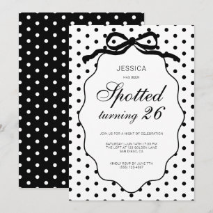 Polka Dot Black Bow Spotted Turning Birthday Party Invitation