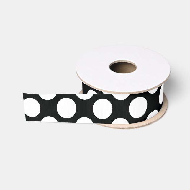 Polka Dot (Black & White) Any Size Customisable Grosgrain Ribbon (Spool)