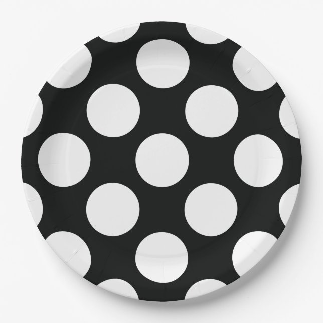 Polka Dot (Black & White) Any Size Customisable Paper Plate (Front)