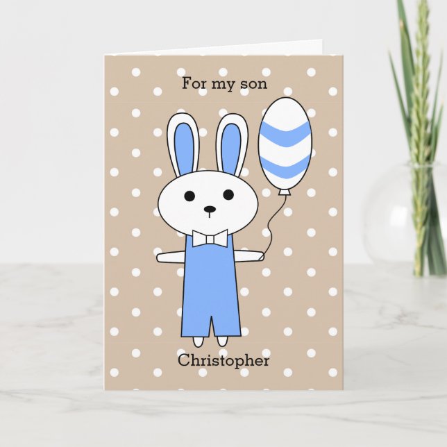 Polka Dot Blue Bunny Easter Holiday Card (Front)