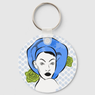 Polka Dot Blue Hat Key Ring