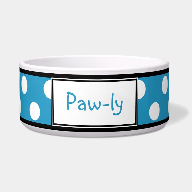 Polka Dot Blue Personalised Dog Bowl (Front)