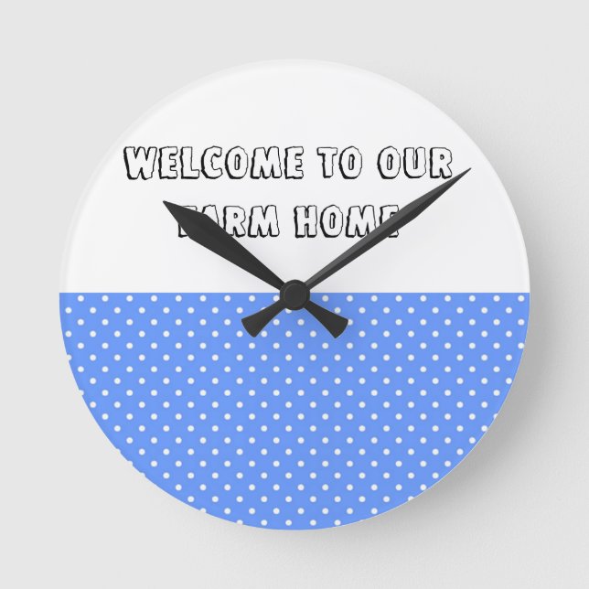 Polka Dot Blue & White Farm Home Clock (Front)