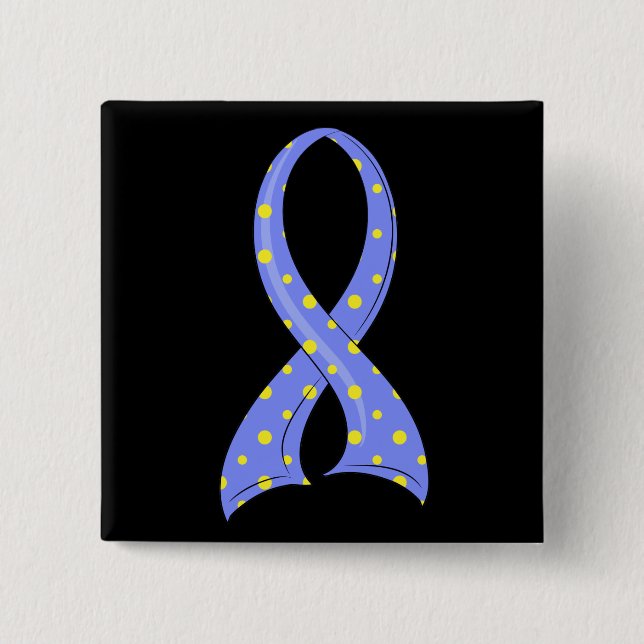 Polka Dot Blue Yellow Ribbon Down Syndrome 15 Cm Square Badge (Front)