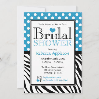 Polka Dot Blue & Zebra Print Bridal Shower Invitation