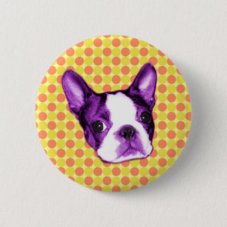 Polka Dot Boston Terrier Puppy Button