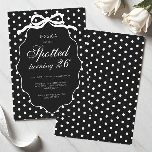 Polka Dot Bow Black Spotted Turning Birthday Party Invitation