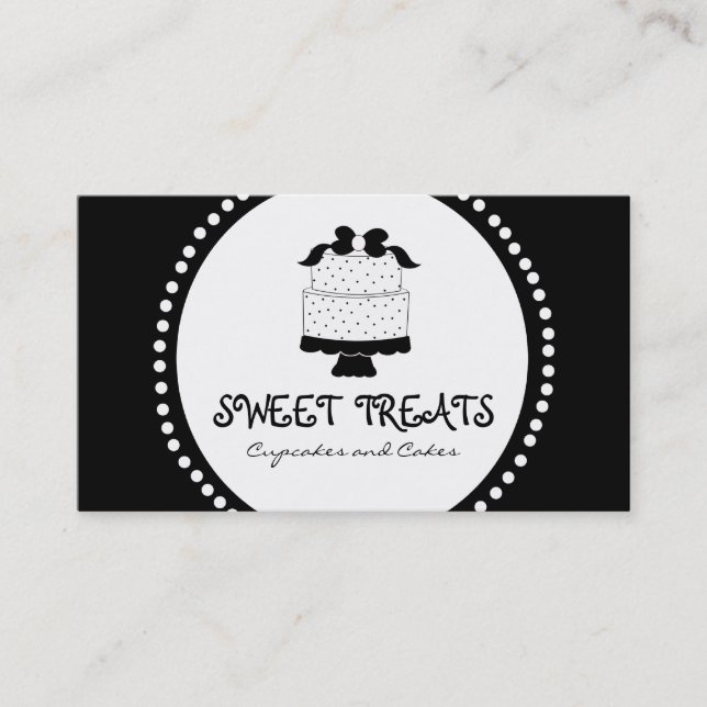 Polka Dot Bow Cake Bakery Business Cards (Front)