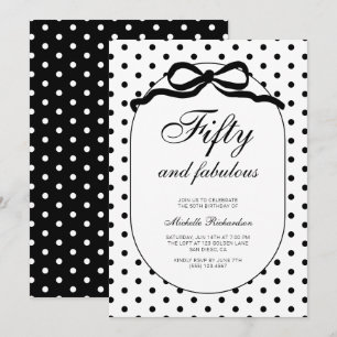 Polka Dot Bow Fifty and Fabulous 50th Birthday Invitation