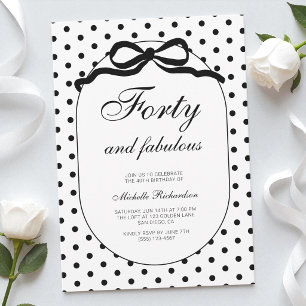 Polka Dot Bow Forty and Fabulous 40th Birthday Invitation