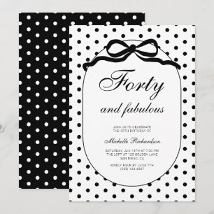 Polka Dot Bow Forty and Fabulous 40th Birthday Invitation