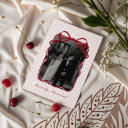 Polka Dot Bow Photo Merrily Married Couple Wedding Holiday Card