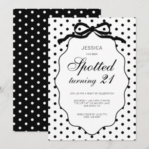 Polka Dot Bow Spotted Turning 21st Birthday Party Invitation