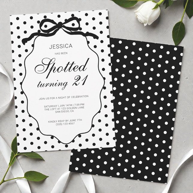 Polka Dot Bow Spotted Turning 21st Birthday Party Invitation (Polka Dot Bow Spotted Turning 21st Birthday Party Invitation)