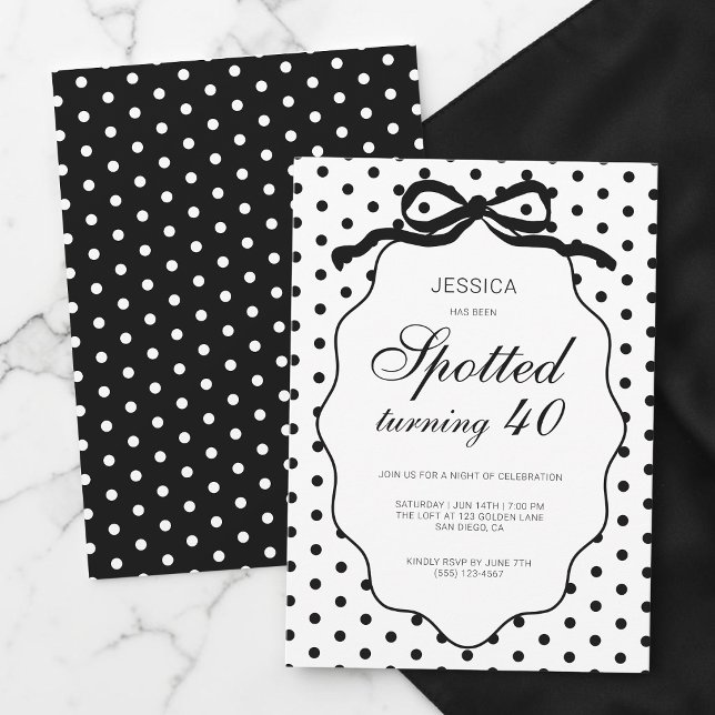 Polka Dot Bow Spotted Turning 40th Birthday Party Invitation (Polka Dot Bow Spotted Turning 40th Birthday Party Invitation)