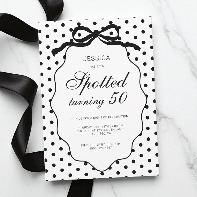 Polka Dot Bow Spotted Turning 50th Birthday Party Invitation (Polka Dot Bow Spotted Turning 50th Birthday Party Invitation)