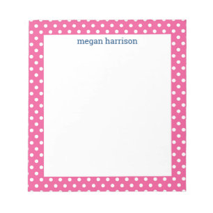Polka Dot Bright Pink Personalised Notepad