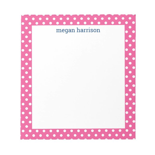 Polka Dot Bright Pink Personalised Notepad (Front)