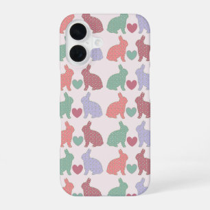 Polka Dot Bunnies Pattern on Pink iPhone 16 Case