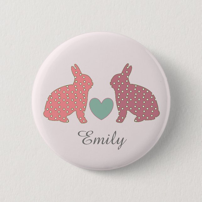 Polka Dot Bunnies Pink Personalised 6 Cm Round Badge (Front)