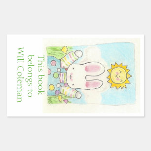 Polka dot bunny bookplate rectangular sticker