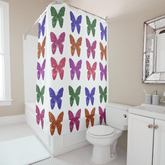 Polka Dot Butterflies Shower Curtain (In Situ)