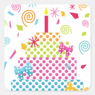Polka Dot Cake and Confetti Square Sticker
