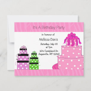 Polka Dot Cake and Presents Birthday Invitation