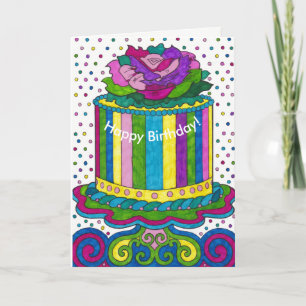 Polka Dot Cake Bright Happy Birthday Card