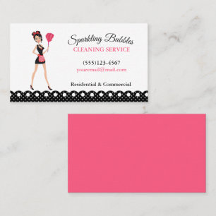 Polka Dot Cartoon Maid House Cleaning Service   Business Card