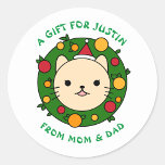 Polka Dot Cat | Beige Cat Custom Christmas Party Classic Round Sticker<br><div class="desc">Adorable Polka Dot Cat Stickers with your custom name on it. Perfect for Christmas Party,  Birthday Party,  Baby shower and School events. Customise it with your favourite font and colour to make a unique package,  made with love!</div>