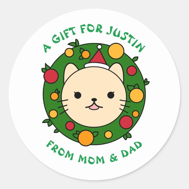 Polka Dot Cat | Beige Cat Custom Christmas Party Classic Round Sticker (Creator Uploaded)