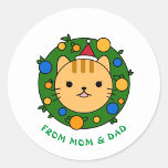 Polka Dot Cat | Brown Cat Custom Party Classic Round Sticker<br><div class="desc">Adorable Polka Dot Cat Stickers with your custom name on it. Perfect for Christmas Party,  Birthday Party,  Baby shower and School events. Customise it with your favourite font and colour to make a unique package,  made with love!</div>