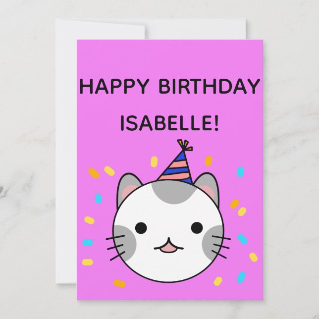 Polka Dot Cat | Happy Birthday Flat Greeting Card (Front)