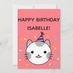 Polka Dot Cat   Happy Birthday Greeting Flat Card