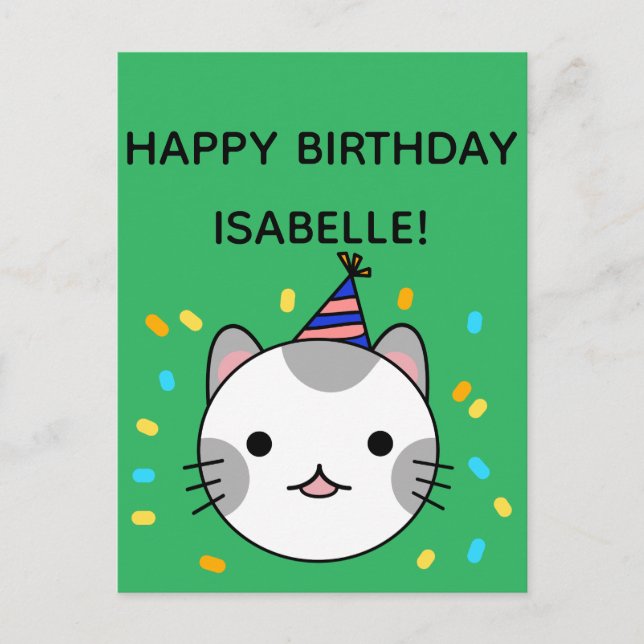 Polka Dot Cat | Happy Birthday Greeting Postcard (Front)