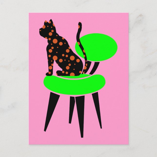 Polka Dot Cat on Chair - Abstract Pop Art Postcard (Front)