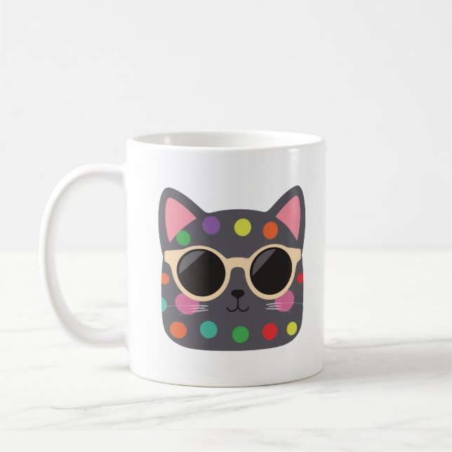 Polka Dot Cat with Sunglasses Mug | Cute Quirky  (Left)