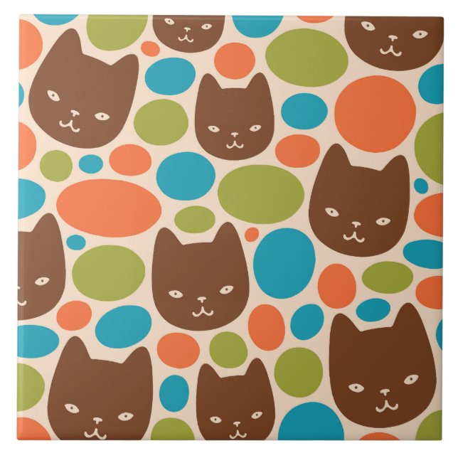 Polka Dot Cats Pattern Tile (Front)