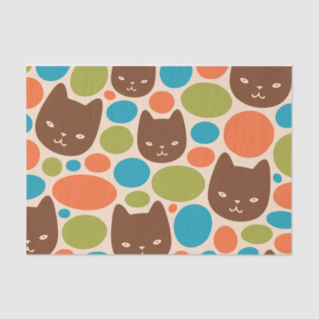 Polka Dot Cats Pattern Tissue Paper (Front)