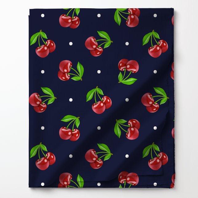 Polka Dot Cherries on Dark Navy Fabric (Creator Uploaded)