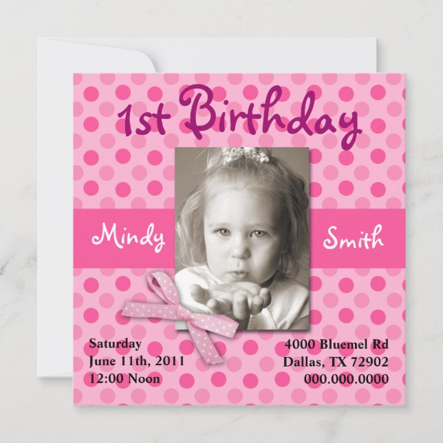 Polka Dot Child Birthday Invite (Girl) (Front)