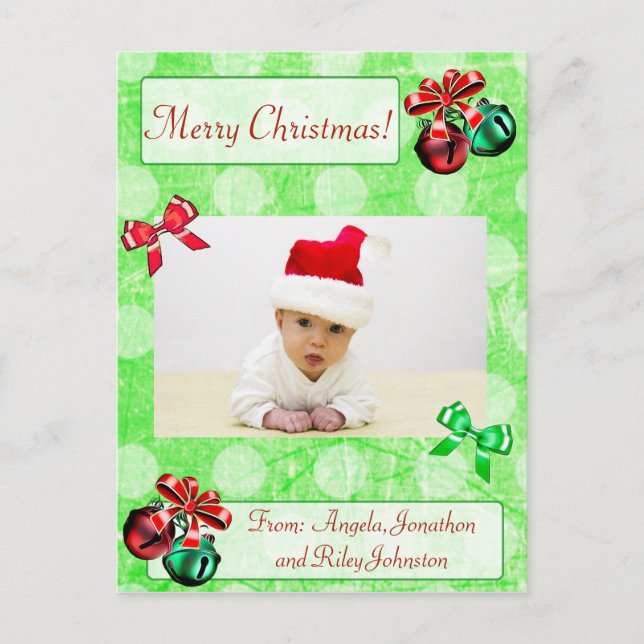 Polka Dot  Christmas Family Photo Postcard (Front)